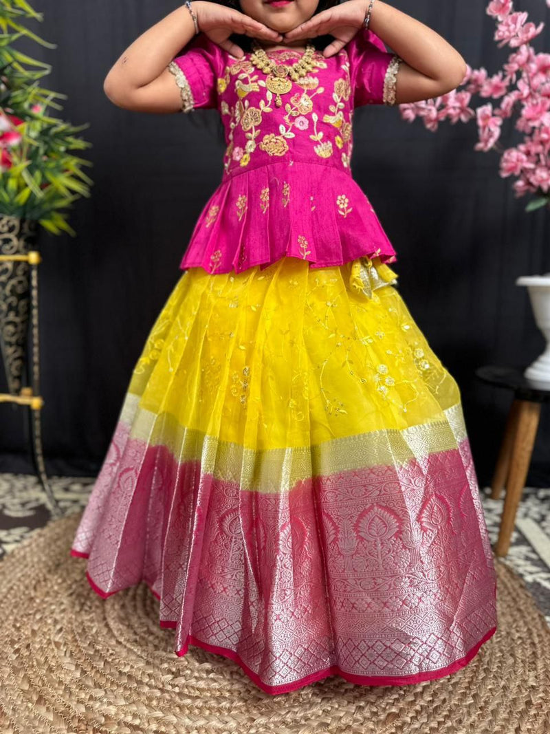 Festive Elegance – Kids Ethnic Lehenga Choli in Pink & Yellow