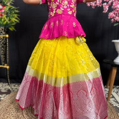 Festive Elegance – Kids Ethnic Lehenga Choli in Pink & Yellow