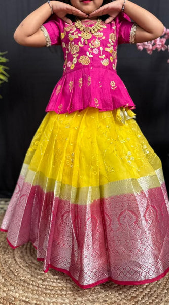 Festive Elegance – Kids Ethnic Lehenga Choli in Pink & Yellow