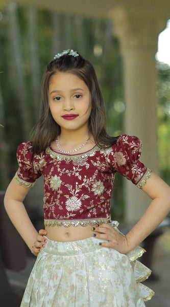 Exclusive Kids Lehenga Choli With Zari Weaving Work (Maroon)