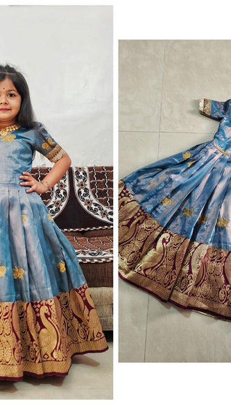 Kids Lehenga Choli for Girls Cotton Silk Dress (Blue)