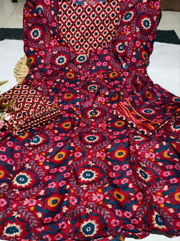 Heavy Rayon Printed Dresses with Chanderi Dupatta