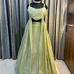 Embroidered Sequins Pista Indo Western