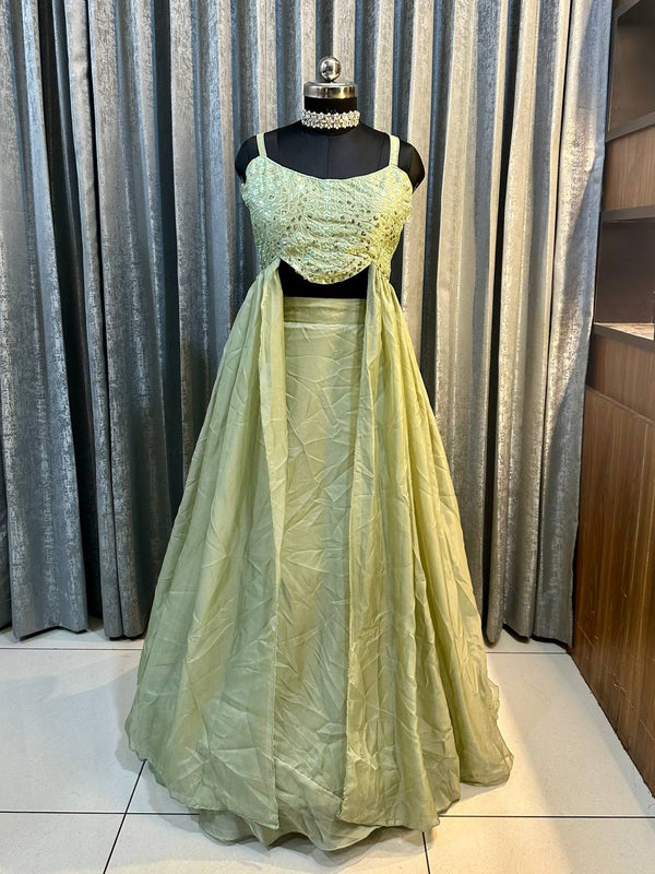 Embroidered Sequins Pista Indo Western