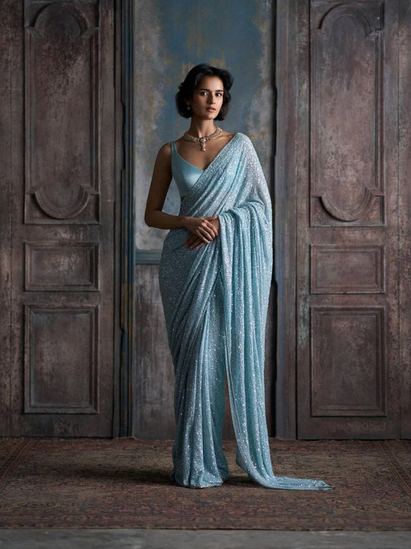 Faux Georgette Sequin Saree