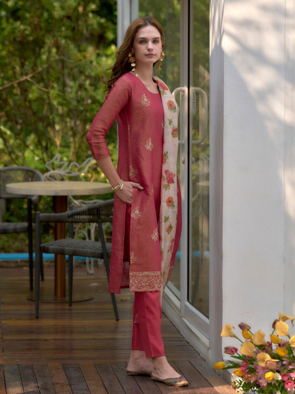Floral Embroidered Tissue Silk Dresses