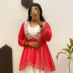 Mirror Work Georgette Indo Western
