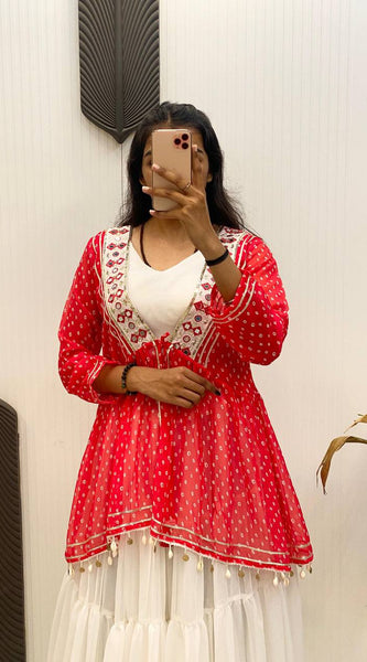 Mirror Work Georgette Indo Western