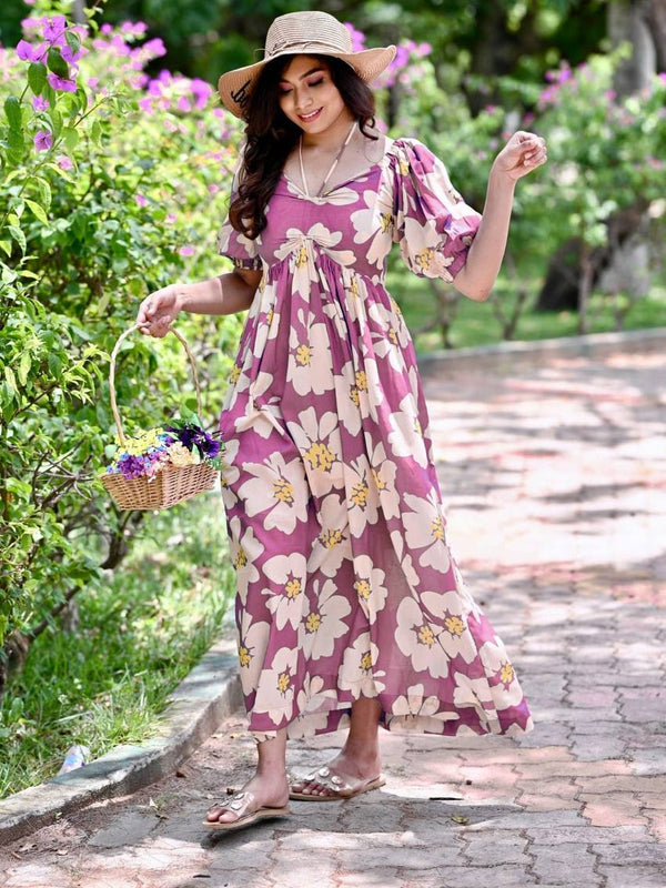 Lavender Blossom Floral Maxi Gown
