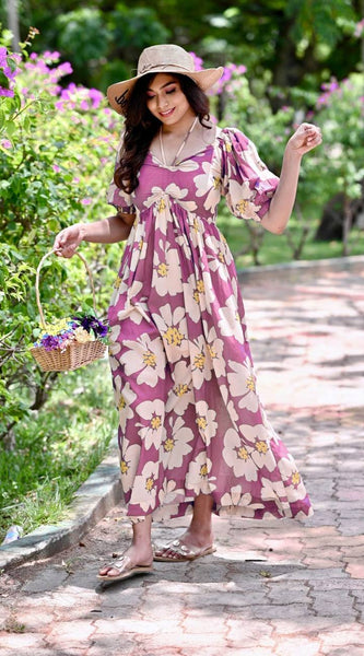 Lavender Blossom Floral Maxi Gown