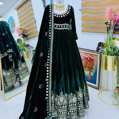 Designer Velvet Dupatta Set Lehenga