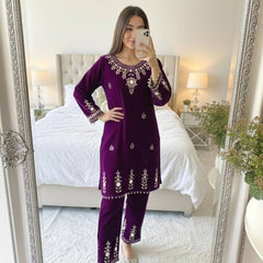 Velvet Embroidery Mirror Work Co-Ord Sets