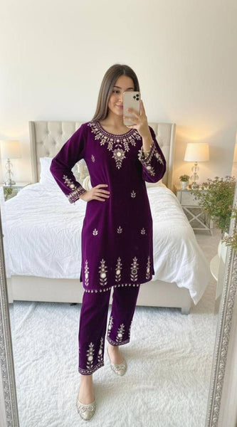 Velvet Embroidery Mirror Work Co-Ord Sets