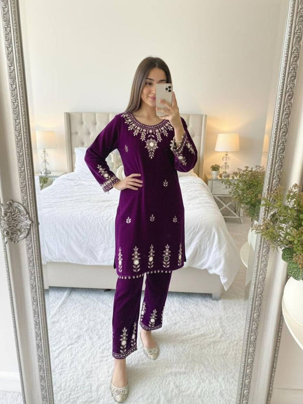 Velvet Embroidery Mirror Work Co-Ord Sets