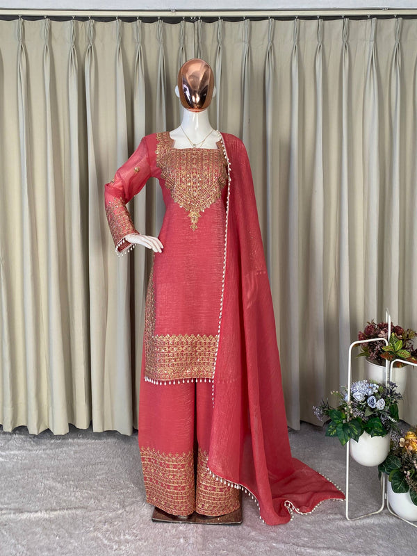 Wedding Wear Crunchy Embroidery Suit Indo Western