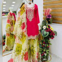 Heavy Embroidery Chinon Palazzo Indo Western