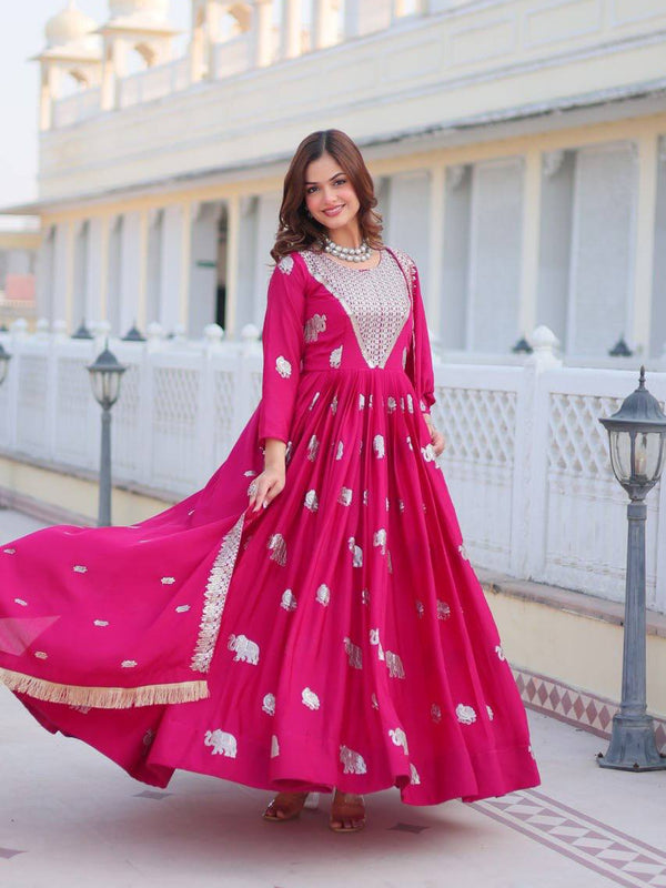 Elephant Motif Flared Lehenga