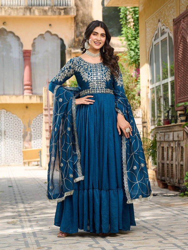Embroidered Silk Dupatta Ensemble Lehenga