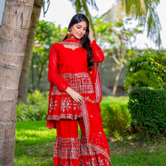 Designer Top Sharara And Dupatta In Georgette With Sequence Embroidery Work Lehenga