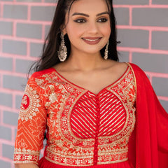 Beautiful chinon bandhrej Heavy Sequence Embroidery Work Lehenga