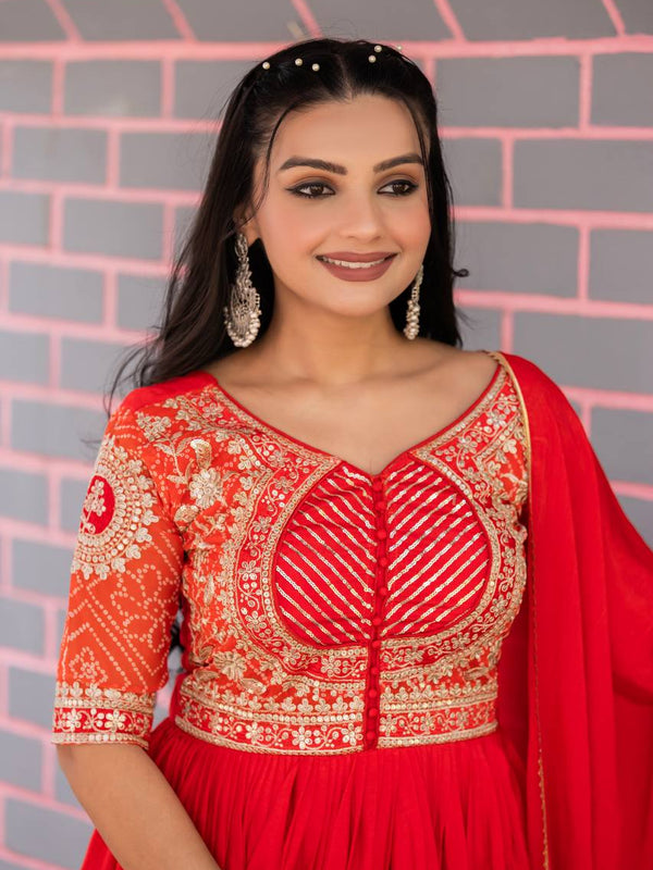 chinon bandhrej Embroidery Work Lehenga