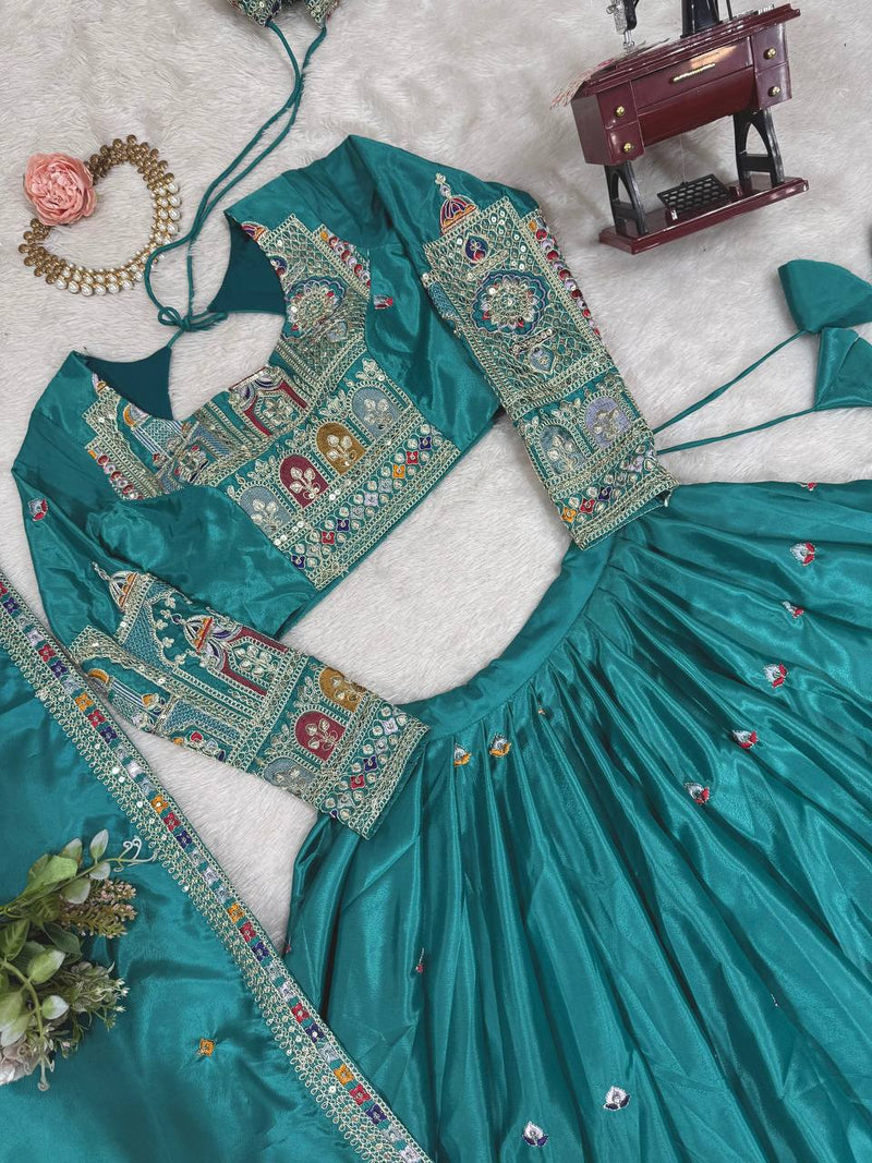 Embroidered Sequinned Semi-Stitched Lehenga
