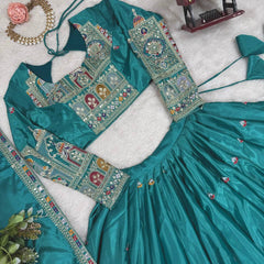 Embroidered Sequinned Semi-Stitched Lehenga