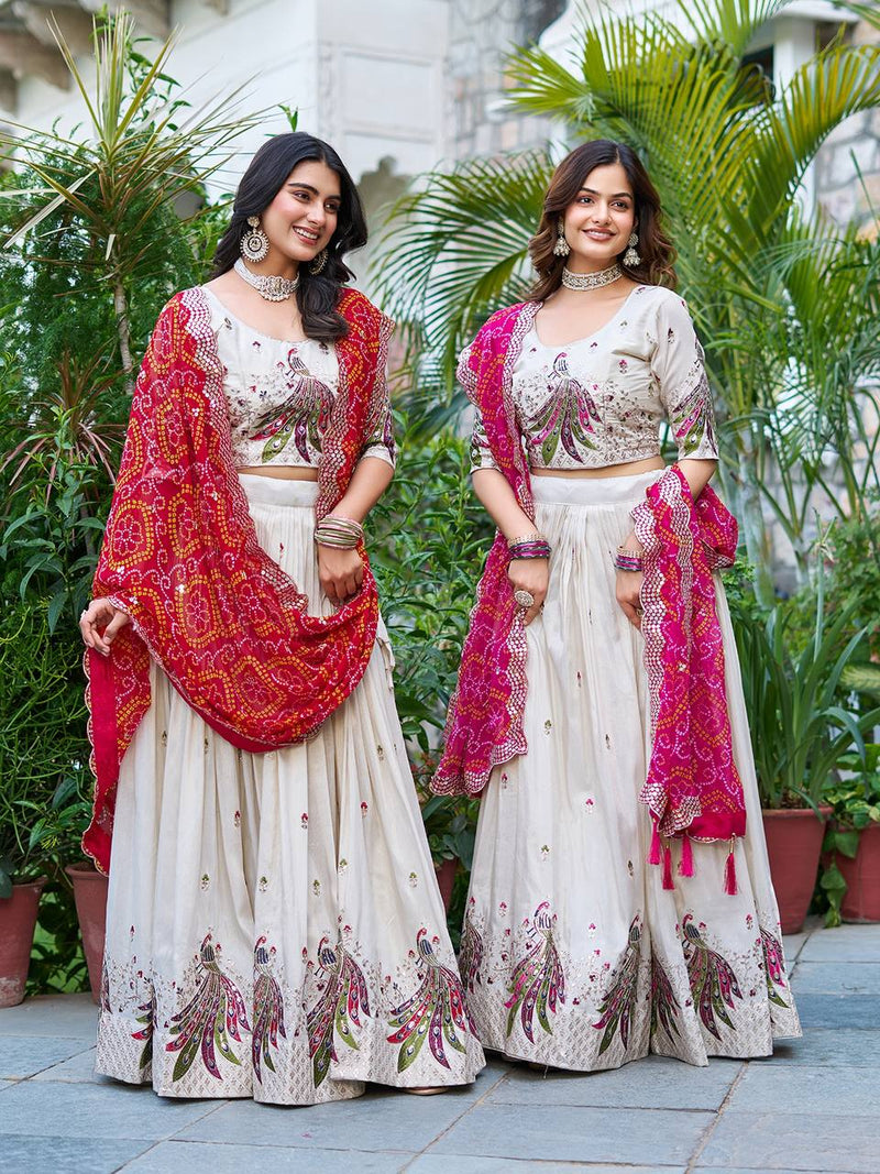 Khadi Cotton Thread Embroidery And Sequins Work Lehenga