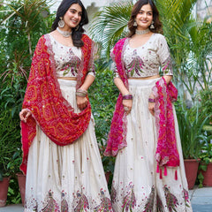 Khadi Cotton Thread Embroidery And Sequins Work Lehenga
