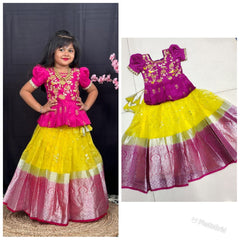 Festive Elegance – Kids Ethnic Lehenga Choli in Pink & Yellow
