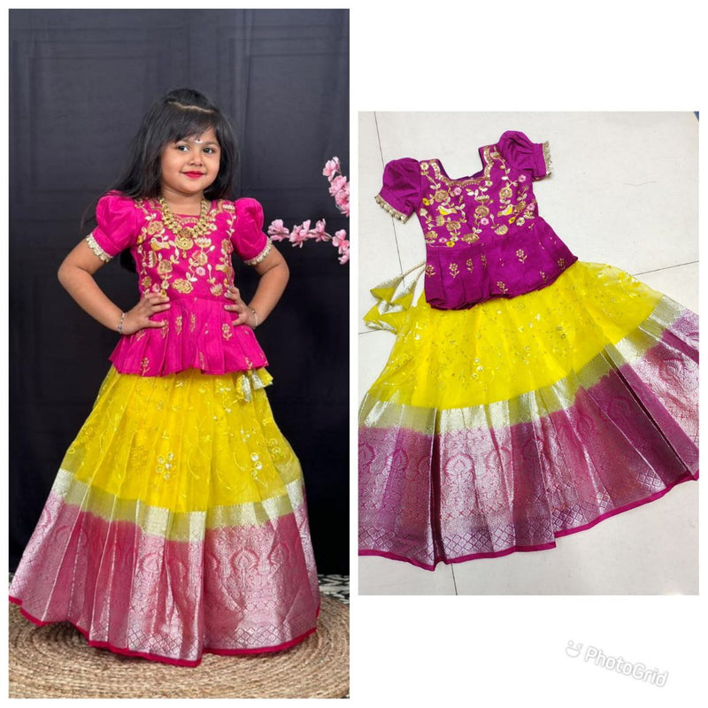 Festive Elegance – Kids Ethnic Lehenga Choli in Pink & Yellow