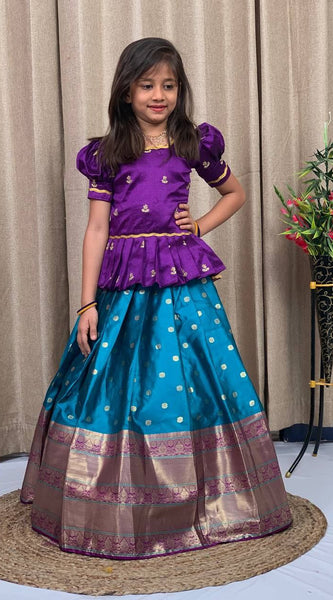 Festive South Indian lehenga , Ethnic South Indian lehenga For Kids (Purple)