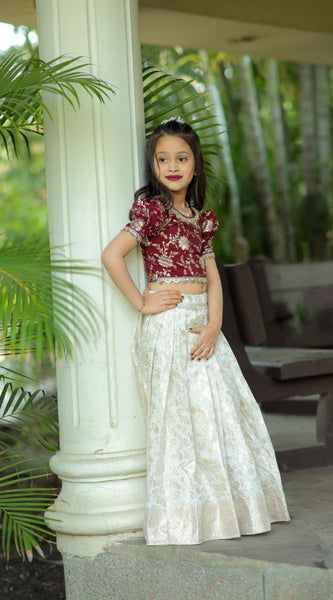 Exclusive Kids Lehenga Choli With Zari Weaving Work (Maroon)