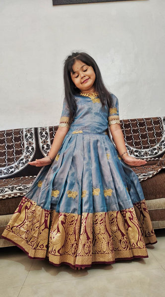 Kids Lehenga Choli for Girls Cotton Silk Dress (Blue)