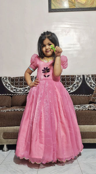 Pure Silk Gown For Kids (Pink)