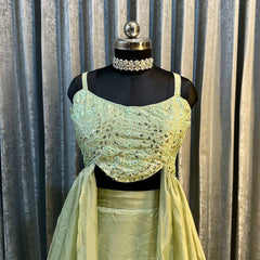 Embroidered Sequins Pista Indo Western