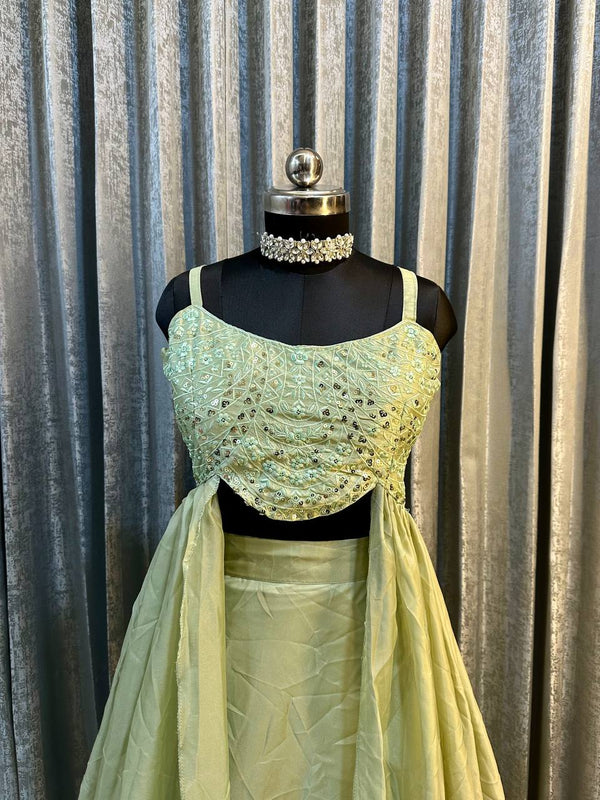 Embroidered Sequins Pista Indo Western