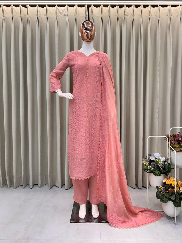 Chinon top cotton thread embroidered dresses