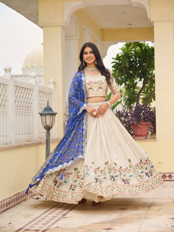 Tissue Silk Embroidered Lehenga