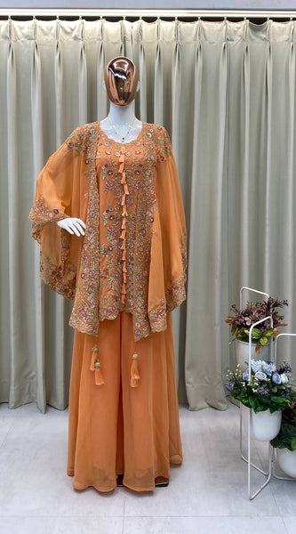 Party Wear Kurta Plazzo Set in Sequence Work Indo Western