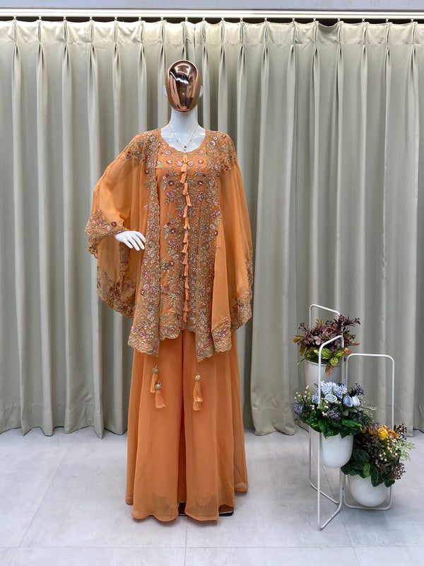 Party Wear Kurta Plazzo Set in Sequence Work Indo Western