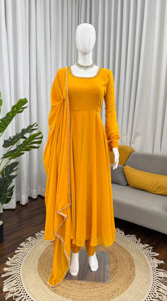 Handwork Haldi Anarkali Lehenga Set