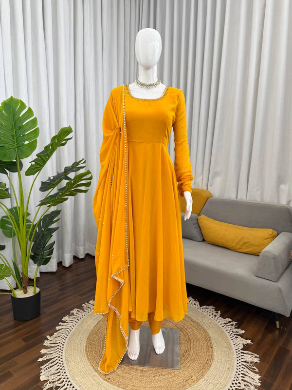 Handwork Haldi Anarkali Lehenga Set