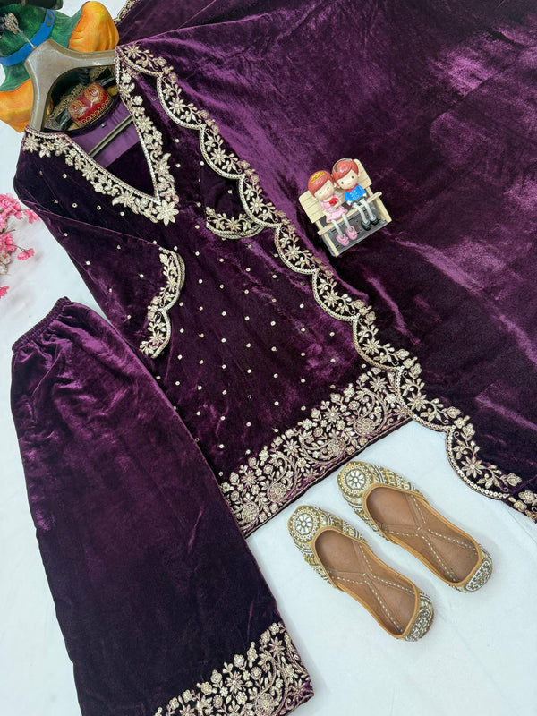 Premium Velvet Embroidered Indo Western