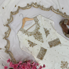 Premium Chinnon Silk Embroidered Indo Western
