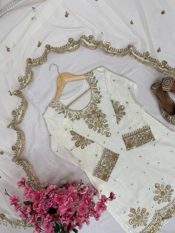 Premium Chinnon Silk Embroidered Indo Western