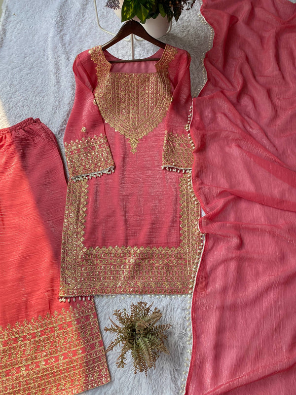 Wedding Wear Crunchy Embroidery Suit Indo Western