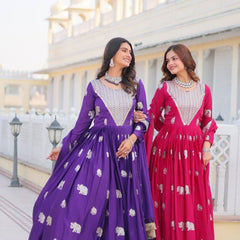 Elephant Motif Flared Lehenga