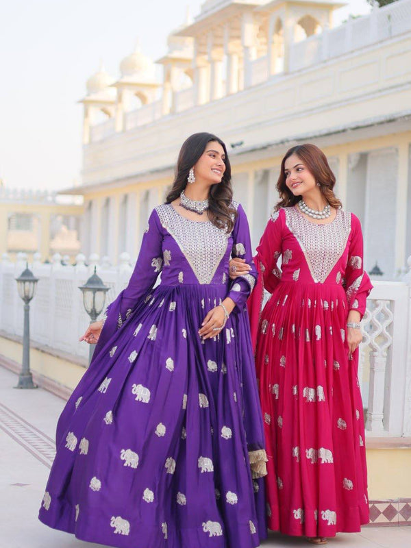Elephant Motif Flared Lehenga