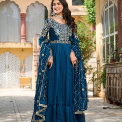 Embroidered Silk Dupatta Ensemble Lehenga